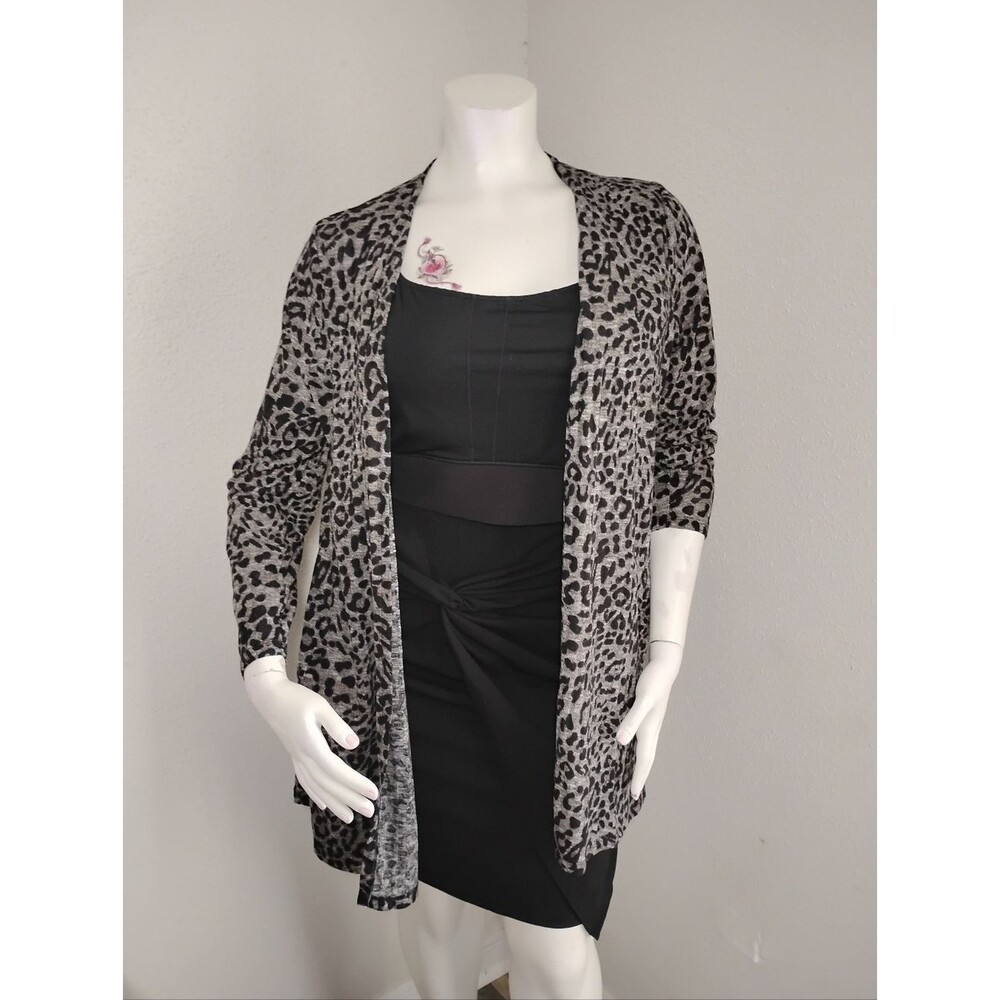 Lightweight Print Open-Front Cardigan Sweater - Gray